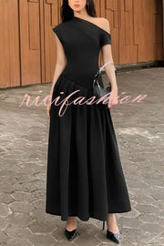 Fashionable Slope Neck Slim Fit Large Hem Maxi Dress