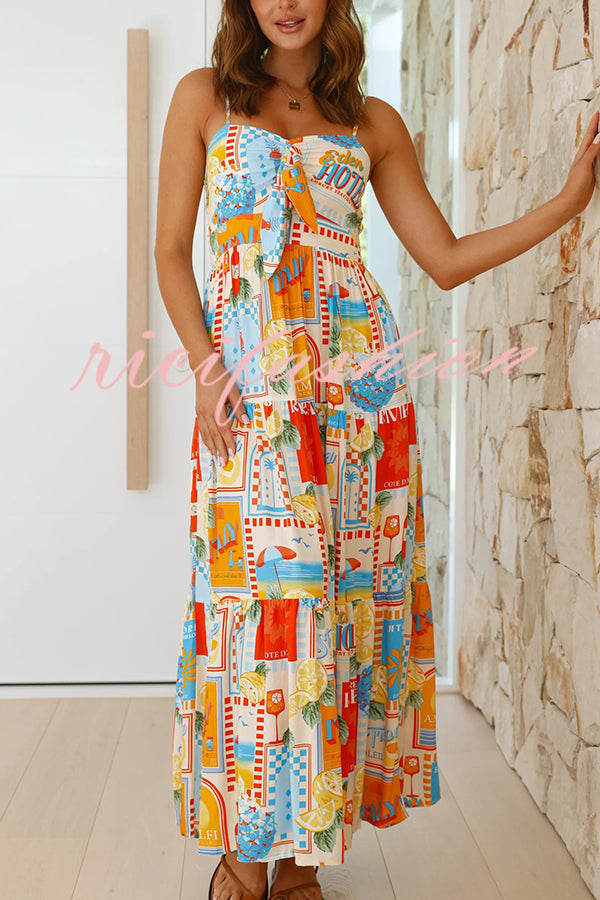 Radiant As Always Unique Print Front Tie-up Slip Maxi Dress