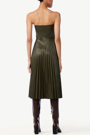 My Juliet Faux Leather Off Shoulder Strapless Pleated Stretch Midi Dress