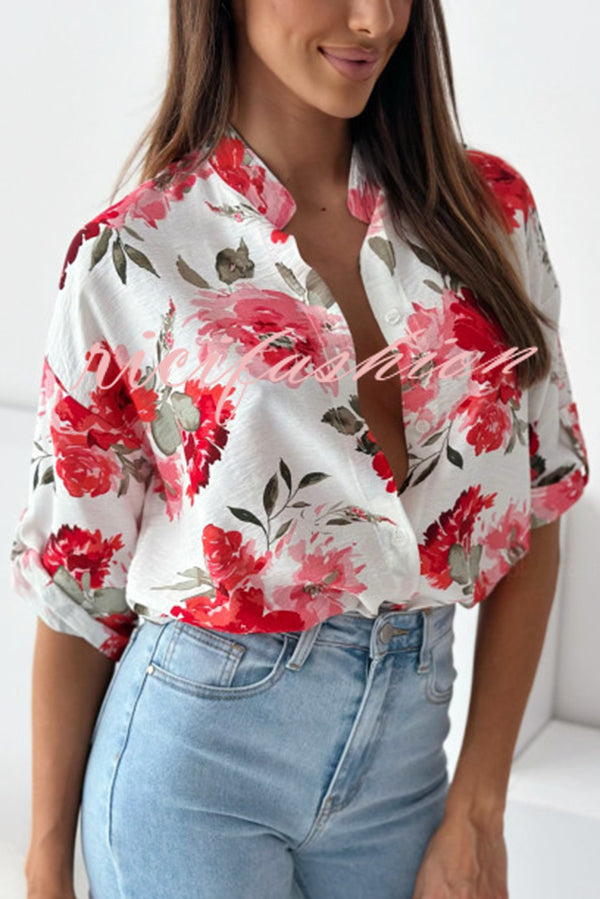 Stylish Floral Print Casual Shirt Top