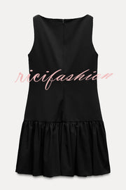 Solid Velvet Bow Embellished Sleeveless Mini Dress