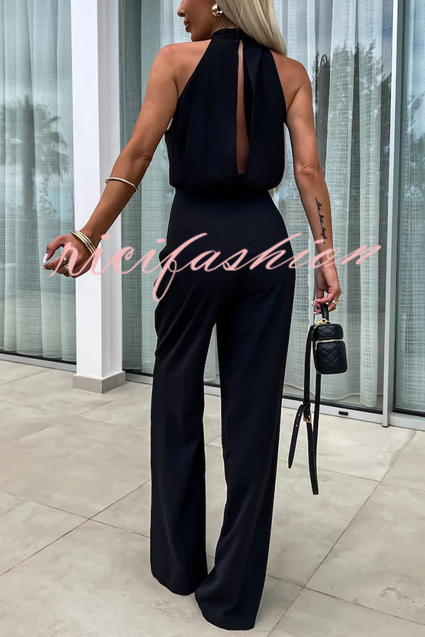 Fashionable Solid Color Sleeveless Hollow Slim Fit Jumpsuit