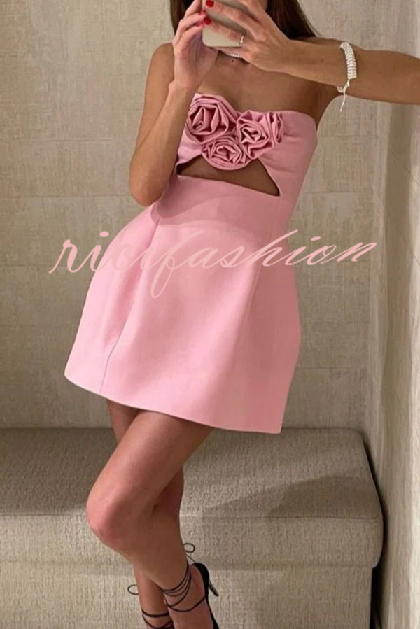 Three-dimensional Flower Sexy Off-shoulder Hollow Mini Dress