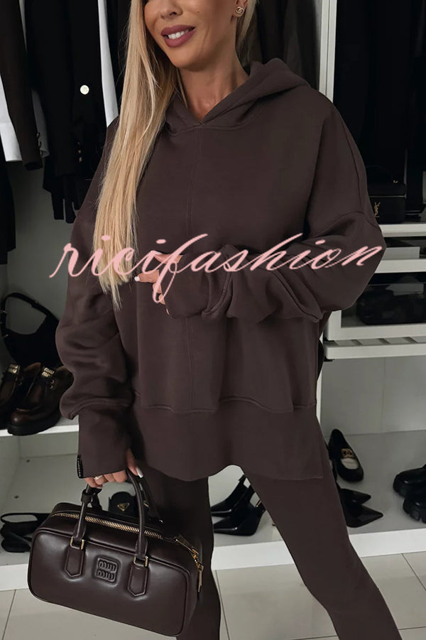 Fashion Loose Casual Hooded Long Sleeve Sweatshirt and Elastic Waist Leggings Set