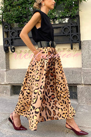 Stylish Leopard Print Elegant Large Hem Maxi Skirt