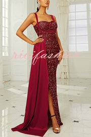 Banquet Sequined Backless Strappy Fishtail Maxi Dress