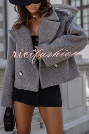 Fashionable British Lapel Long Sleeve Crop Jacket