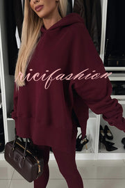 Fashion Loose Casual Hooded Long Sleeve Sweatshirt and Elastic Waist Leggings Set