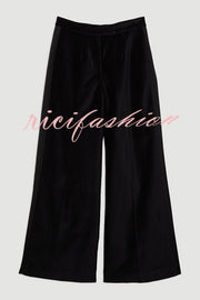 Cue The Cocktails Velvet Grosgrain Detail Pocketed Wide Leg Pants