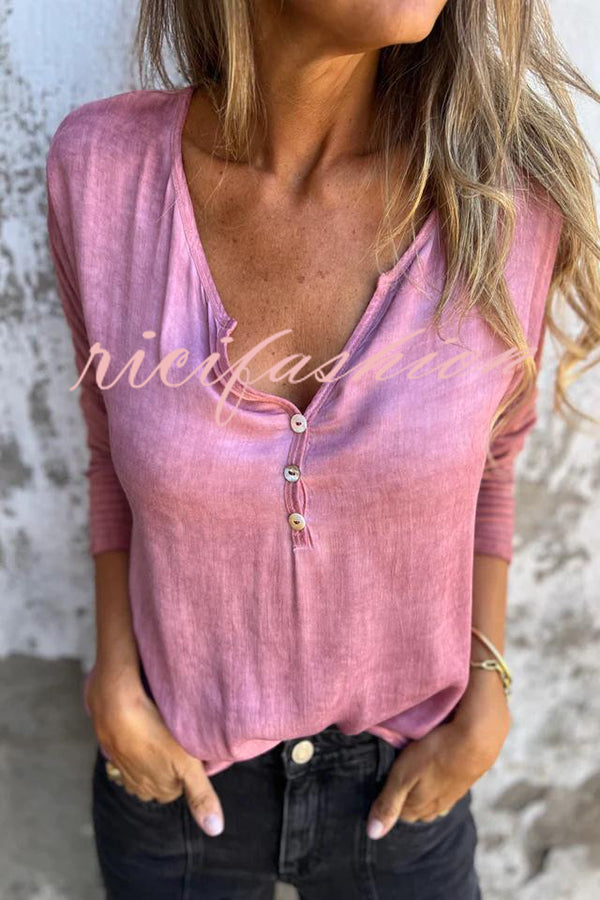 Solid Color Casual V-neck Long-sleeved Loose Top