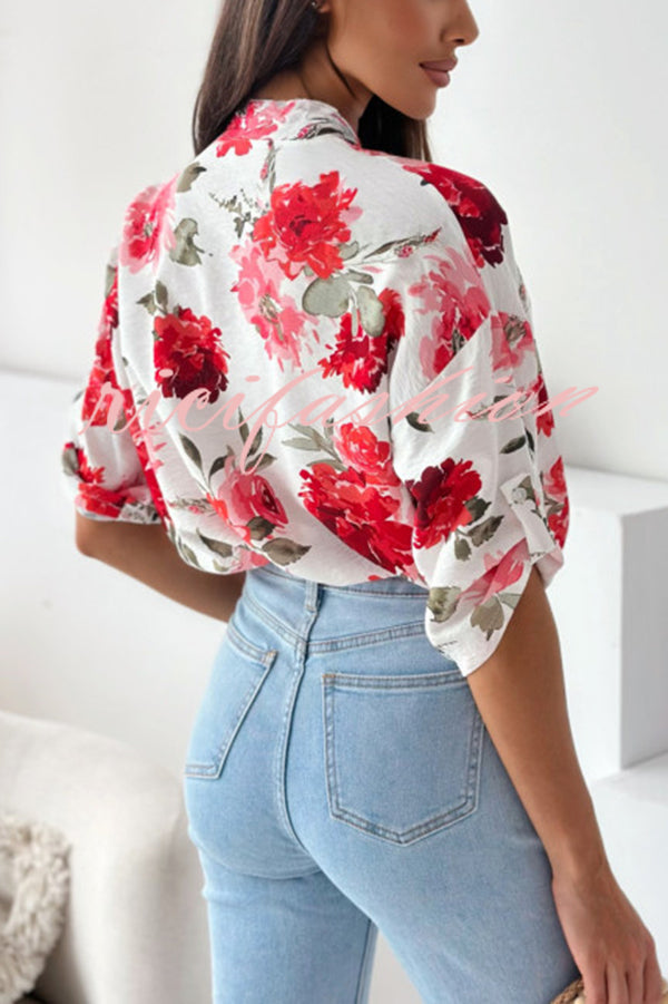 Stylish Floral Print Casual Shirt Top