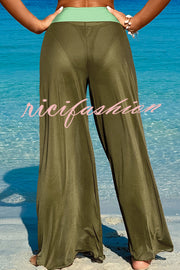 Solid Color Loose Metal Buckle Beach Pants