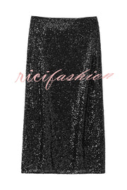 Crushing on You Sequin High Rise Wrap Tie-up Slit Midi Skirt