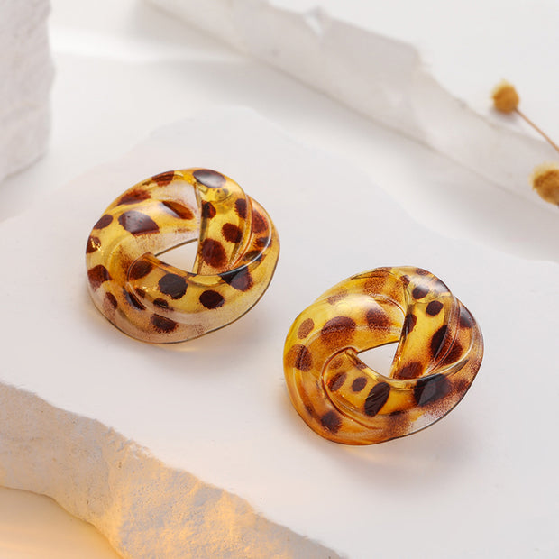 Leopard Print Hollow Round Geometric Earrings