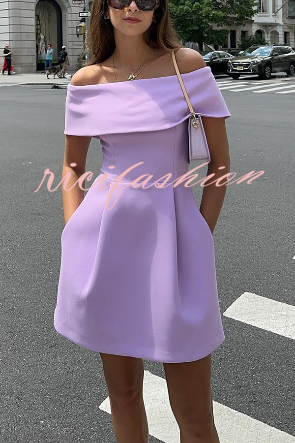 Elegant Evening Lapel Bandeau Removable Belt Pocketed Mini Dress