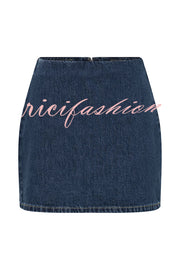 Modern Flavor Denim High Rise Back Zipper A-line Stretch Mini Skirt