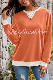 Fashionable Contrasting Color Loose Long-sleeved Casual Sweatshirt