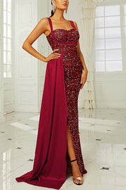 Banquet Sequined Backless Strappy Fishtail Maxi Dress