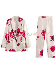 Special Attendance Satin Floral Print Long Sleeve Lapel Loose Blazer