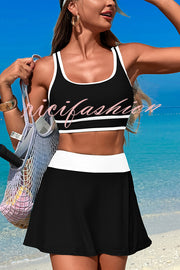 Fashion Contrast Color Stretch Sports Two-piece Bikini Swimsuit