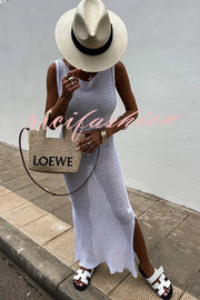 Solid Color Knitted Cutout Slit Slim Fit Maxi Dress