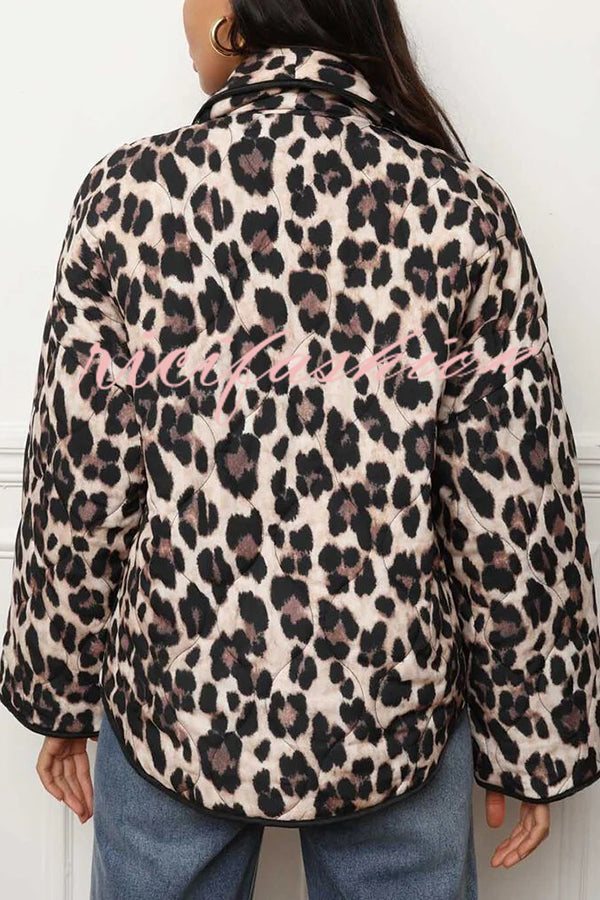 Leopard Print Loose Lapel Pocket Jacket