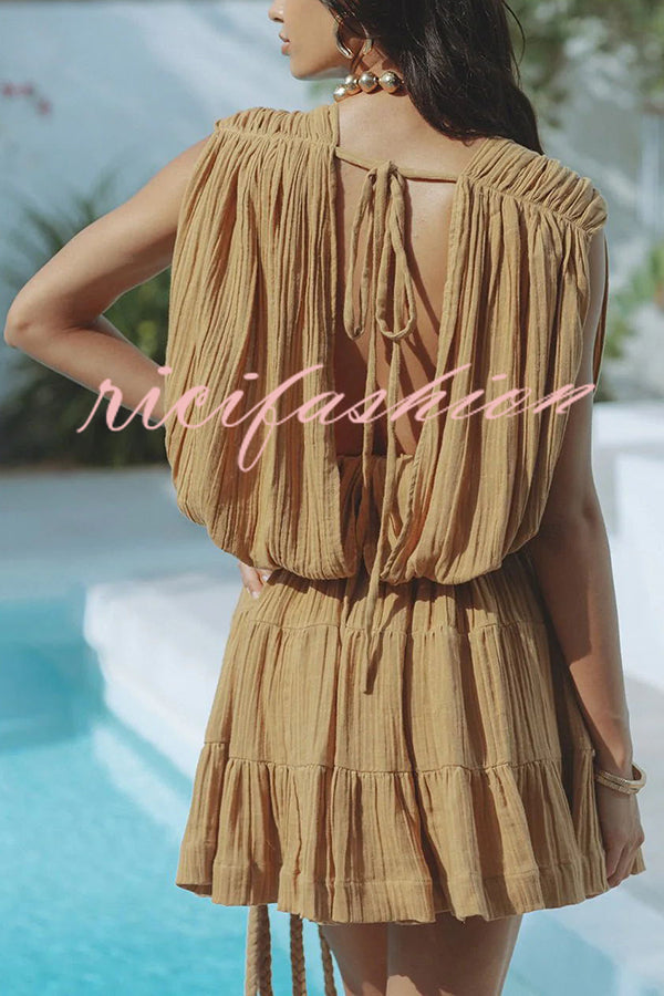 Glimpse of Happiness Linen Blend Draped Braids Belt Cover Up Mini Dress