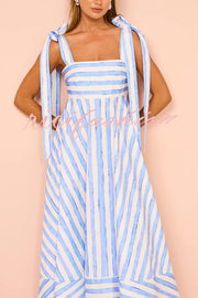 Treasured Times Stripe Print Tie-up Shoulder Pocketed A-line Maxi Dress