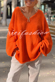 Fashionable Patchwork V-neck Long-sleeved Knitted Sweater