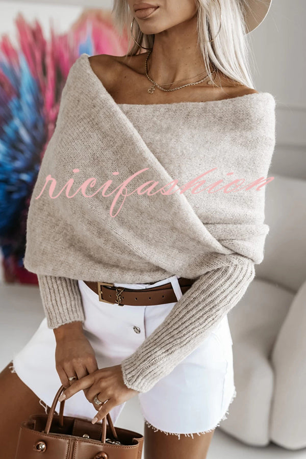 Warm in Two Ways Knit Off Shoulder Relaxed Poncho Sweater