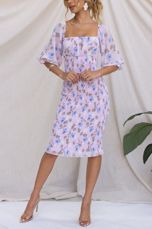 Midnight Beauty Floral Smocked Midi Dress