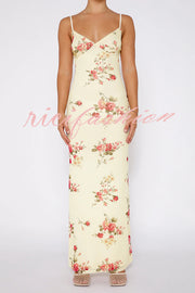 Reveling in The Unknown Floral Print Slip Stretch Maxi Dress