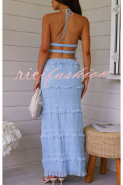 Feel Chic and Romantic Sequin Textured Material Drawstring Waist Tiered Maxi Skirt