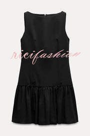 Solid Velvet Bow Embellished Sleeveless Mini Dress