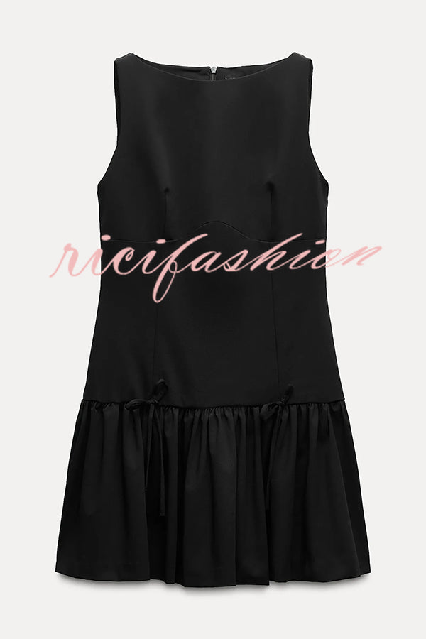 Solid Velvet Bow Embellished Sleeveless Mini Dress