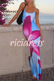 Romantic Beginnings Lily Floral Slip Stretch Vacation Maxi Dress