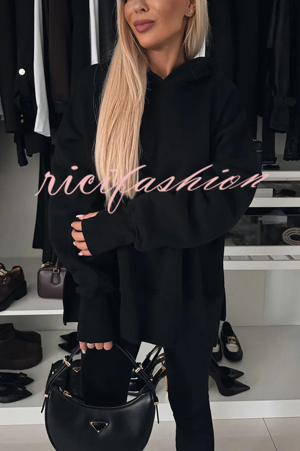 Fashion Loose Casual Hooded Long Sleeve Sweatshirt and Elastic Waist Leggings Set