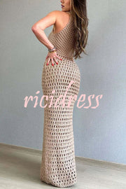 Smiles and Sunshine Knit Texture Hollow Tank Slit Stretch Maxi Dress