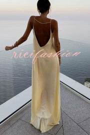 Sexy Satin Cutout Sling Backless Maxi Dress