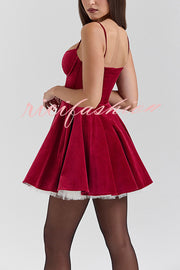 Year-end Dance Velvet Tulle Patchwork Sweetheart Neck Slip Mini Dress