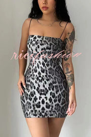 Leopard Print Sequin Sexy Sling Slim Fit Mini Dress