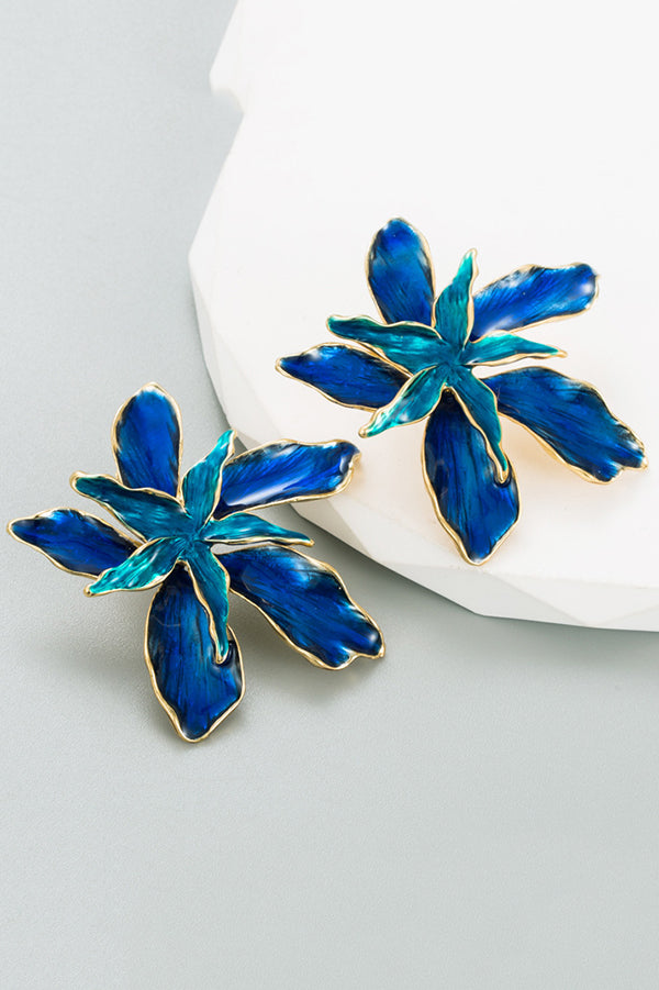 Stylish Enamel Oil-drip Iris Flower Double-layer Earrings