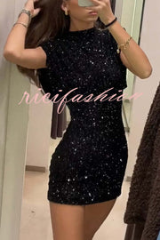 Adorable Sexy Vibes Sequin Wide Sleeve Mini Dress