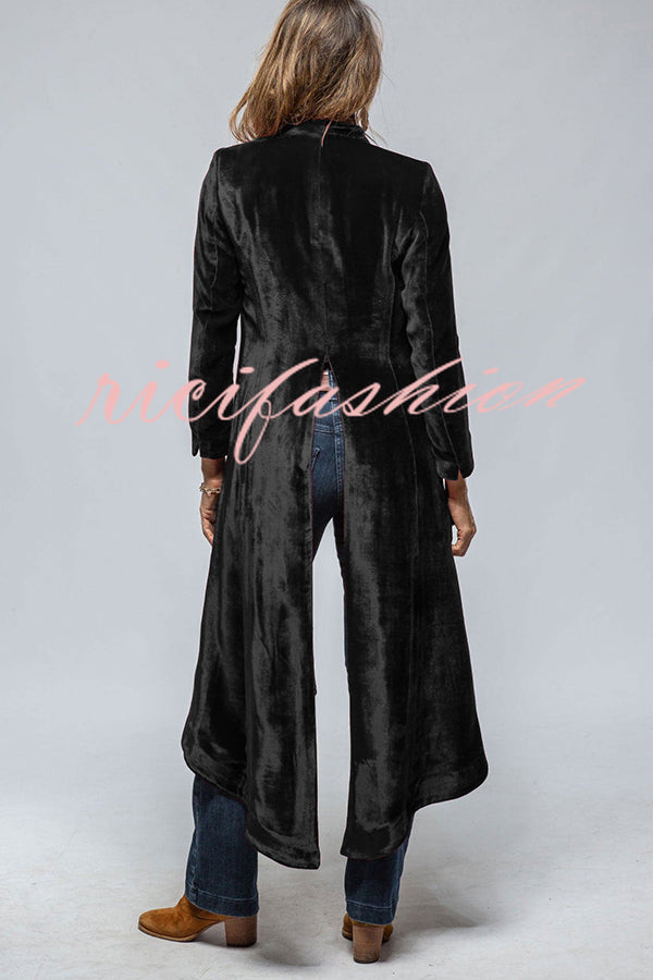 Vintage Velvet Long Loose Pocket Slit Coat