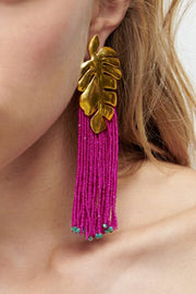 Bohemian Handmade Rice Bead Tassel Long Earrings