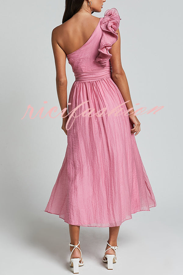 Romantic Seaside One Shoulder Frill Detail Sleeve Layered Midi Dress