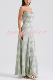 Romantic Vintage Feel Jacquard Fabric Back Lace-up Slip Floaty Maxi Dress