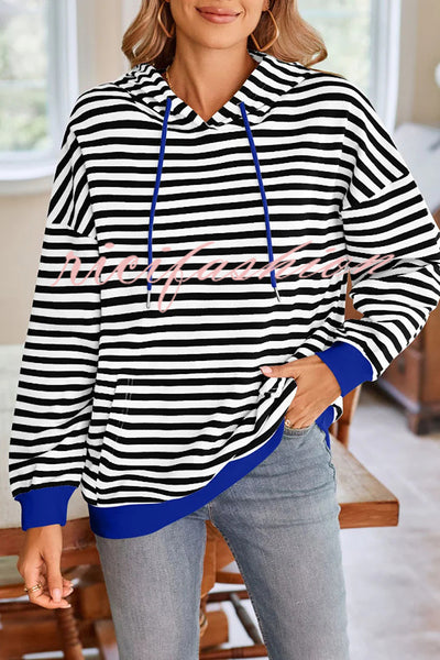 Striped Print Long Sleeve Pocket Loose Hoodie