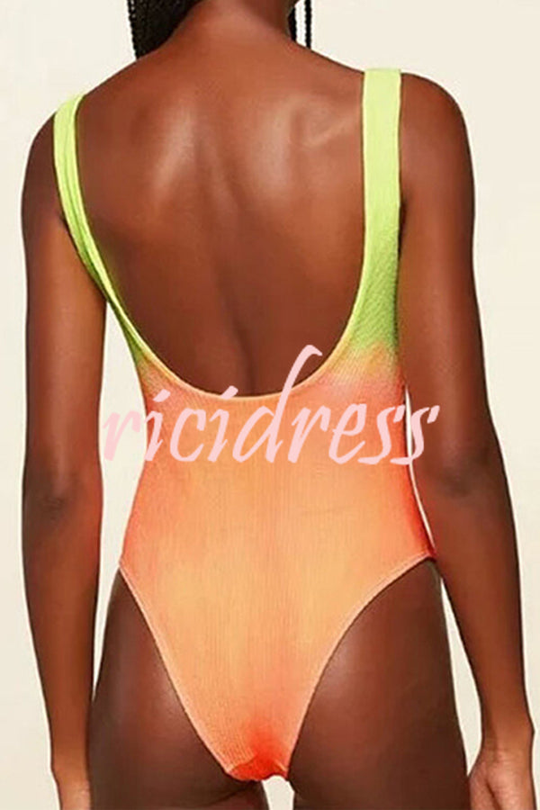 Backless Tie Dye Suspender One Piece Swimsuit