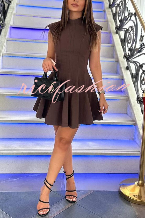 Solid Color Round Neck Sleeveless Waist Mini Dress